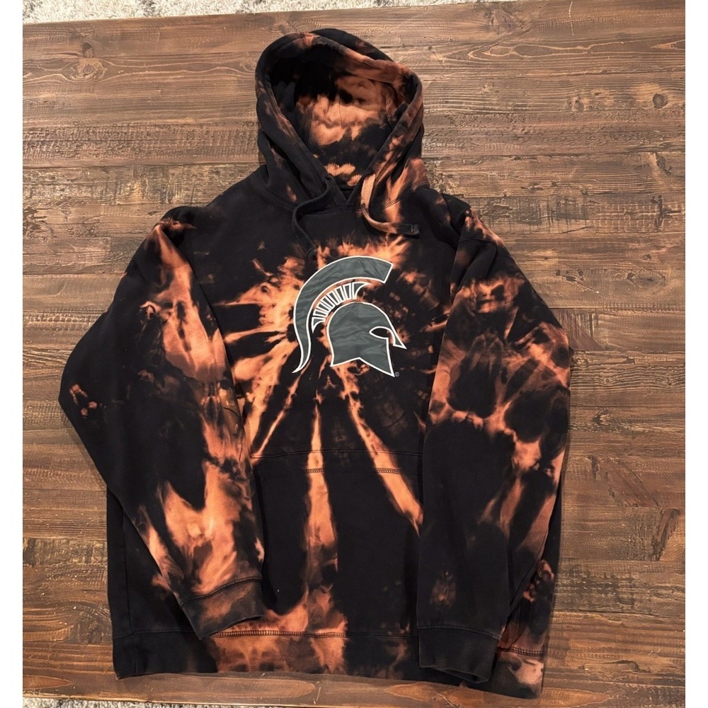Vintage Embroidered Michigan State Spartans Hoodie Mens L Tie Dye Sweatshirt 1/1